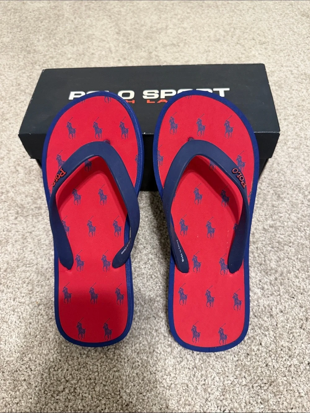 Polo by Ralph Lauren Red & Navy Logo Flip Flops